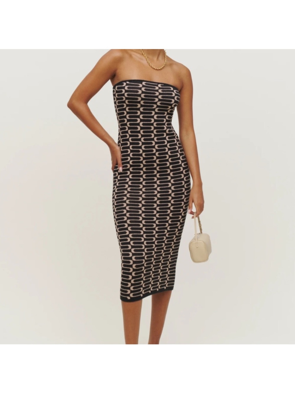 Reformation Knit Strapless Maxi Dress – Brown & Black Pattern – XS
